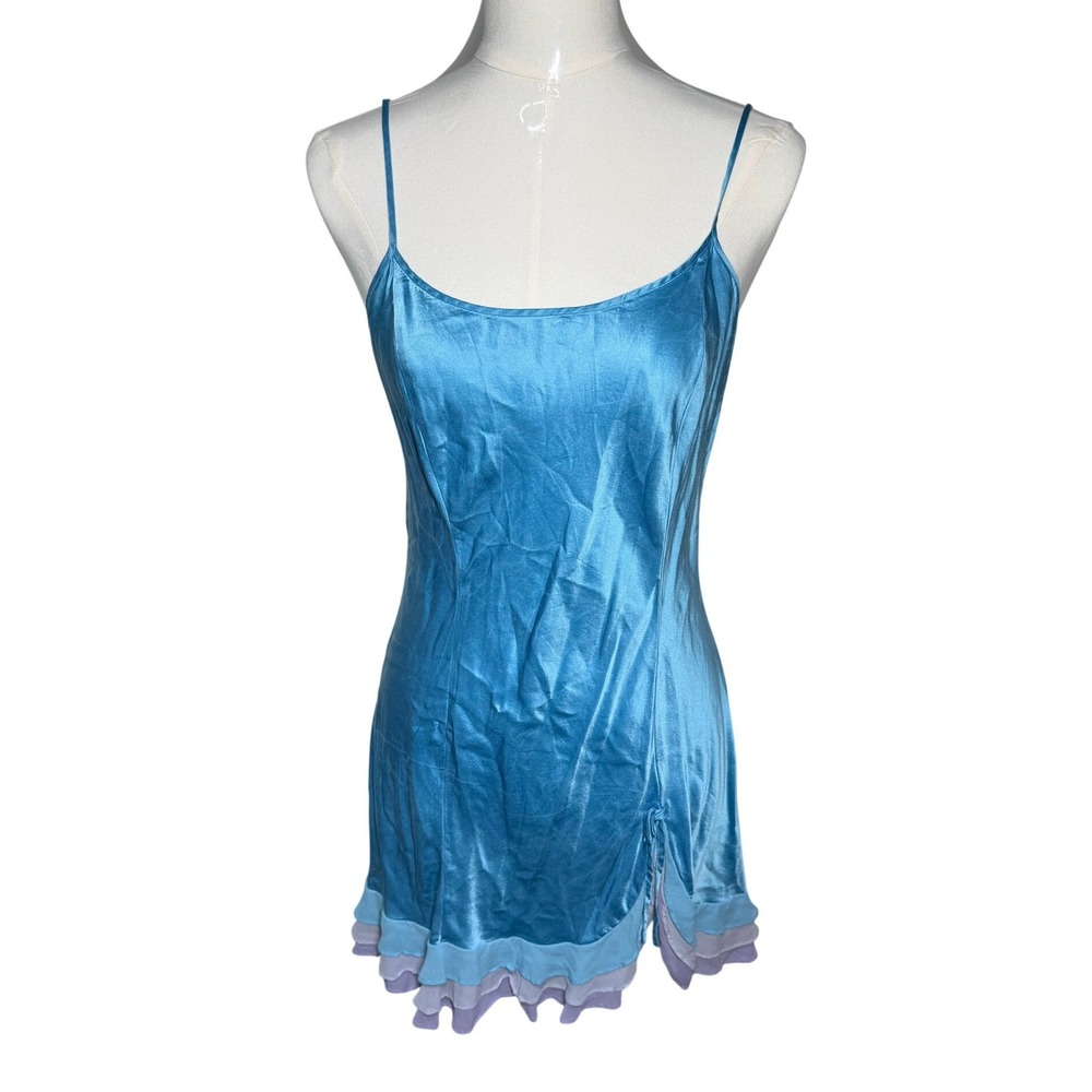 Y2K Victoria's Secret Silk Chiffon Ruffle Blue Bow Mermaid Vintage Slip Dress M - Picture 5 of 10
